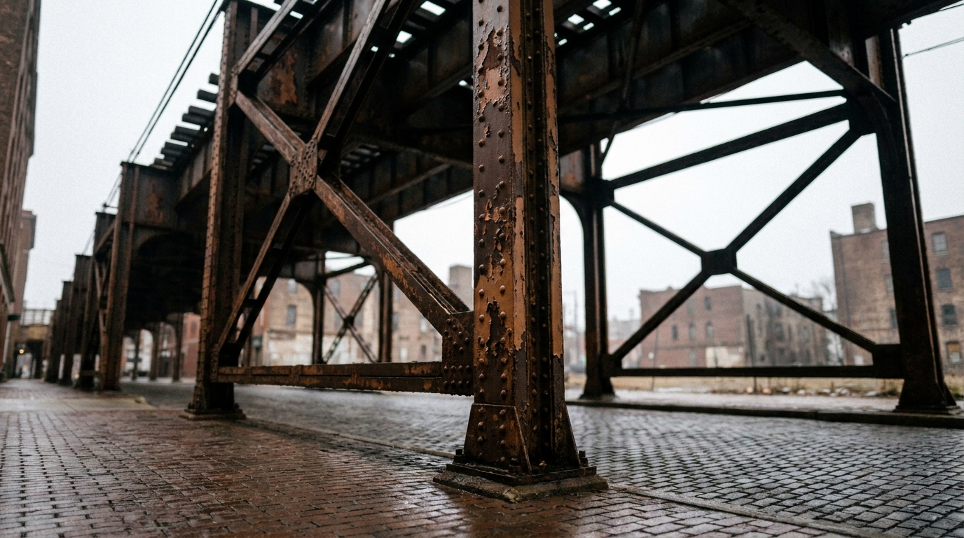Elevated rail structure over a Philadelphia street